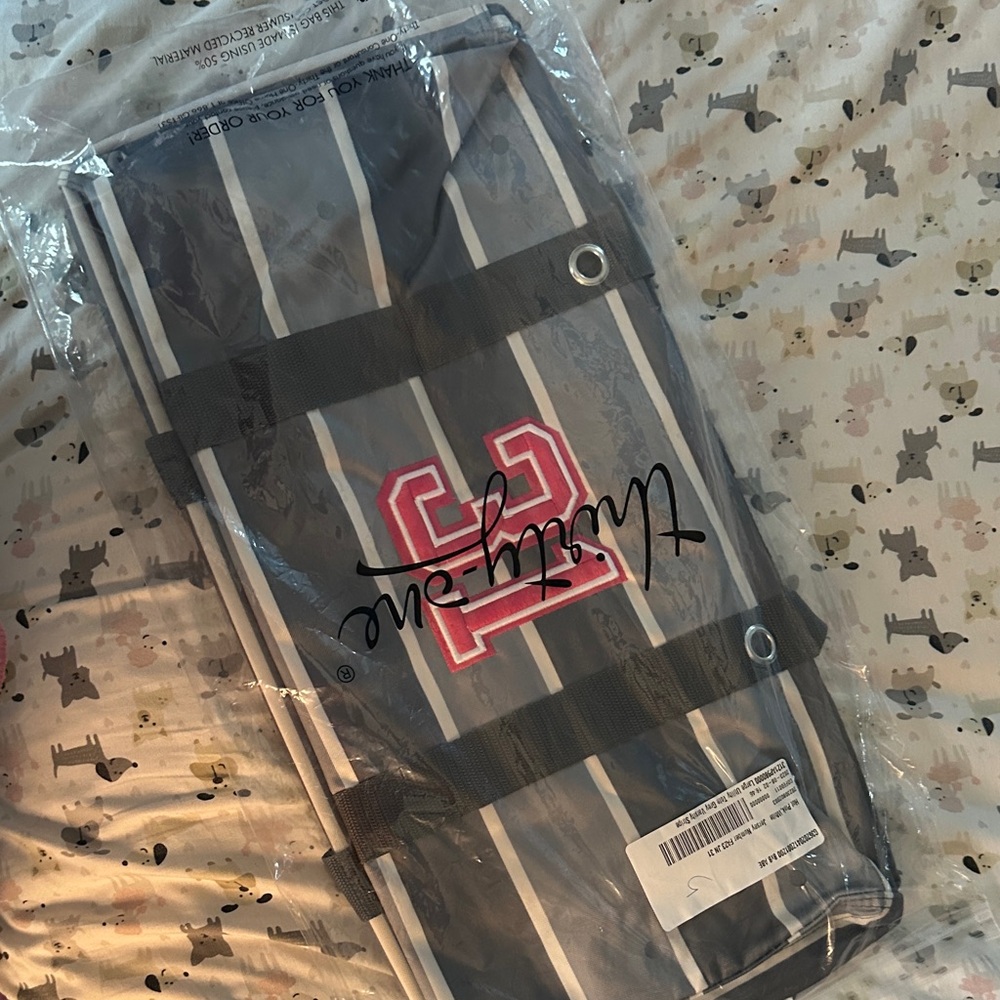 Thirty-One Gray Striped Large Utility Tote